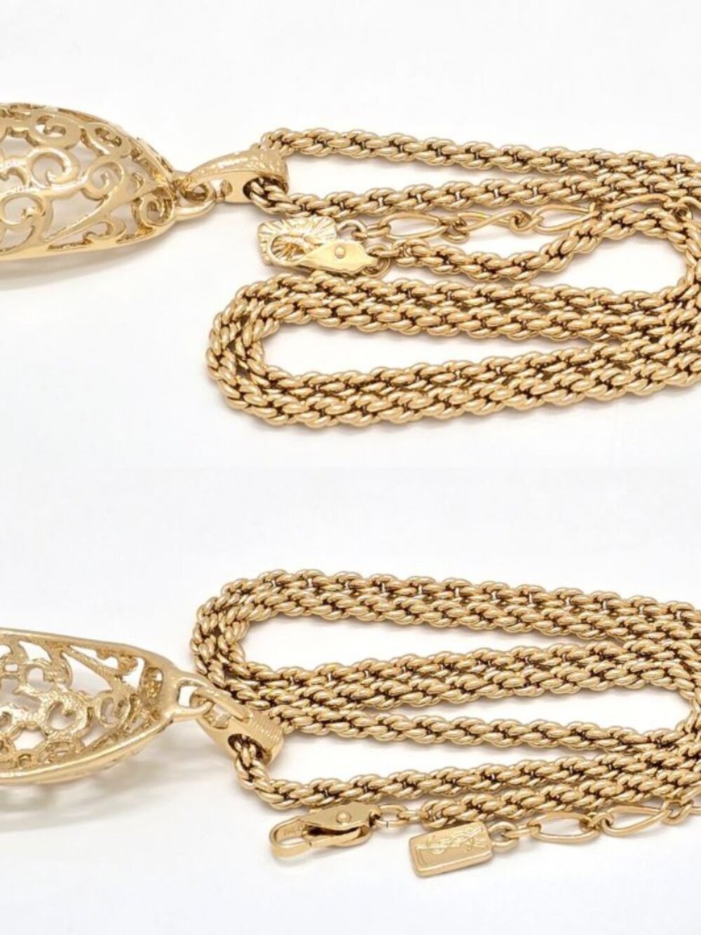 Saint Laurent Yves Egg Arabesque Pendant Necklace Gold - Picture 4 of 8